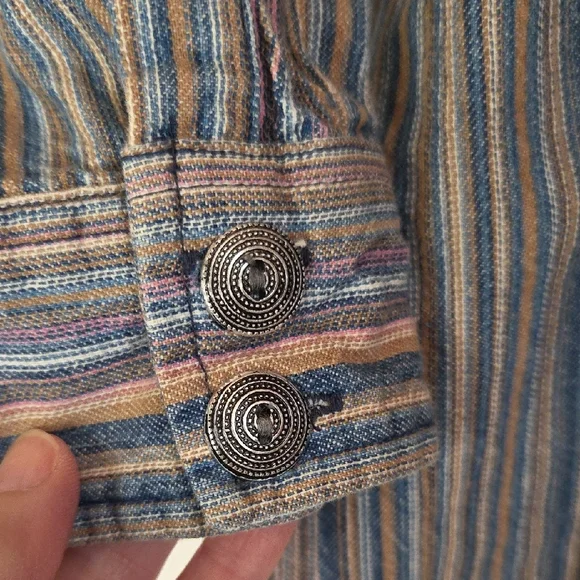 Dressbarn Blue Multi-Color Striped Cotton Button Up Shirt Sz 1X - Picture 6 of 11
